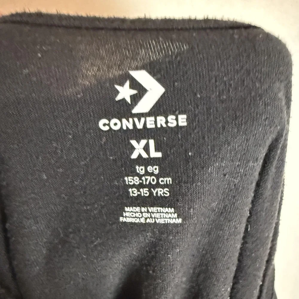Converse Shirt Kids XL Black Metallic All Star Logo Sleeve Stars Tee Top